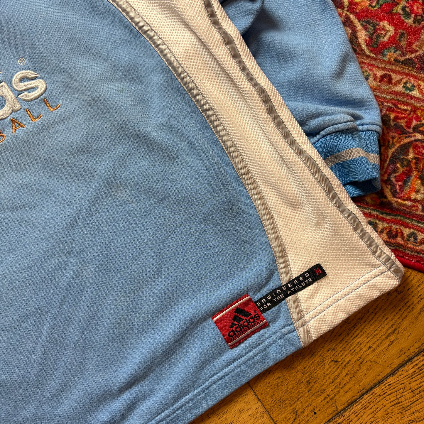 Vintage 90s Adidas Basketball Blue Embroidered Hoodie Sweatshirt - L