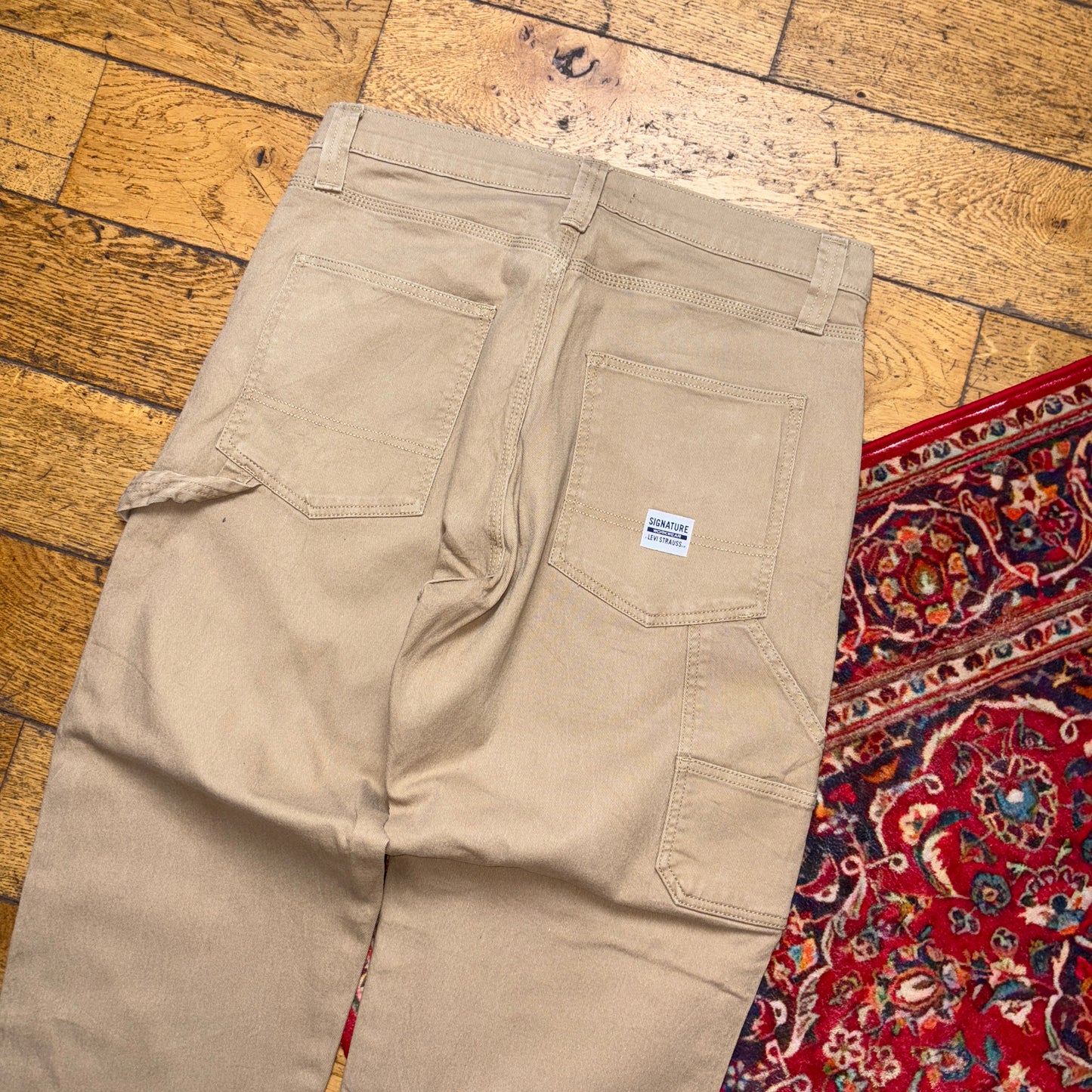 Vintage Levi's Brown Cream Carpenter Workwear Baggy Trousers - 34R