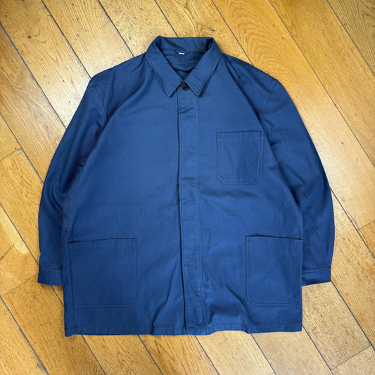 Vintage French Chore Workwear Jacket Blue Overcoat - L