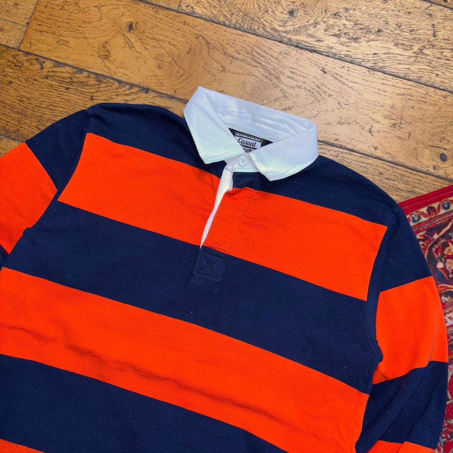 Vintage Navy Orange Stripe Rugby Polo Shirt - S