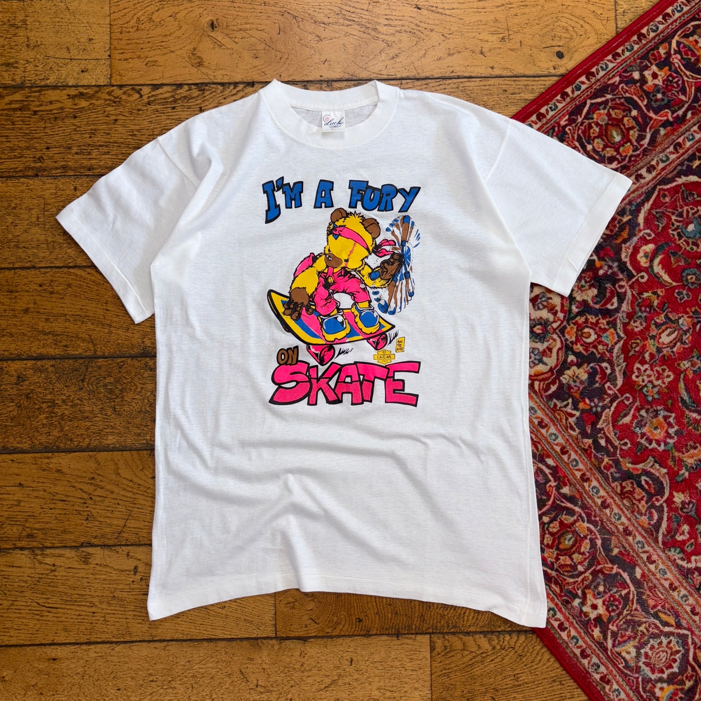 Vintage 90s White Skate Teddy Bear Single Stitch Graphic T-Shirt - S