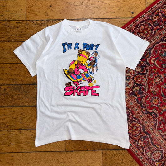 Vintage 90s White Skate Teddy Bear Single Stitch Graphic T-Shirt - S