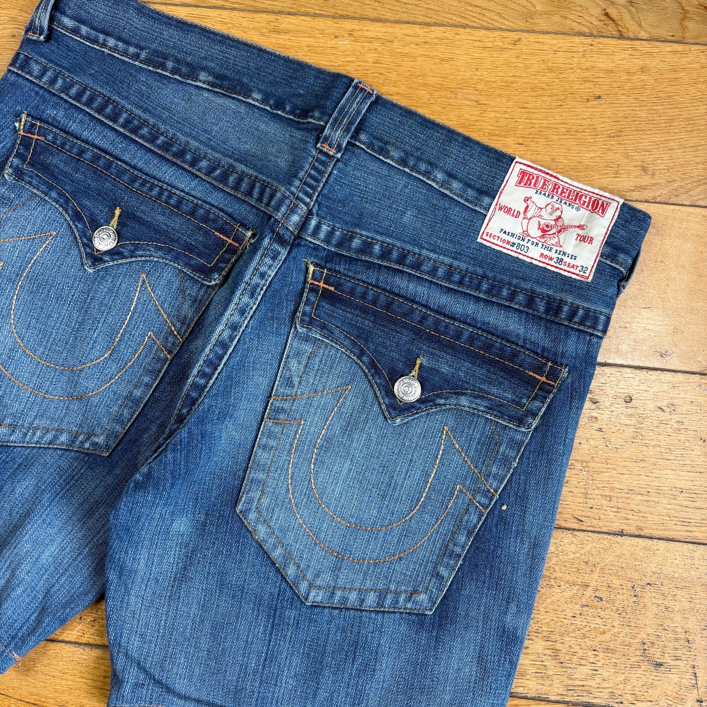 Vintage True Religion Blue Embroidered Y2K Shorts Jorts - 38