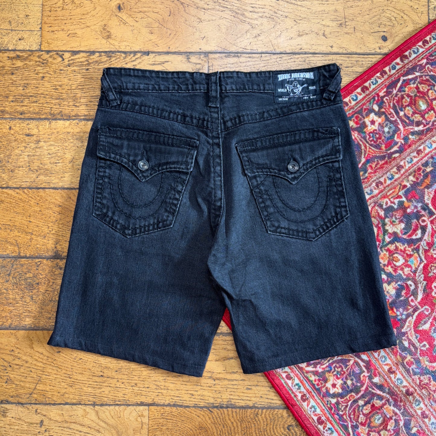 Vintage True Religion Black Baggy Embroidered Y2K Shorts Jorts - 34