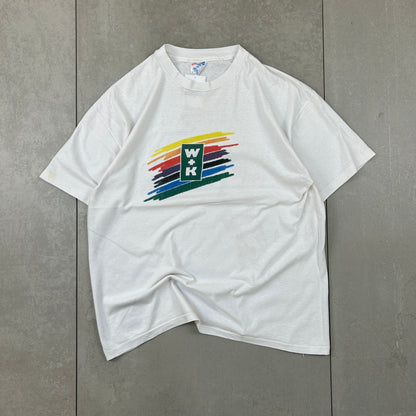 Vintage 90s Rainbow W+K Single Stitch White Graphic T-Shirt - L