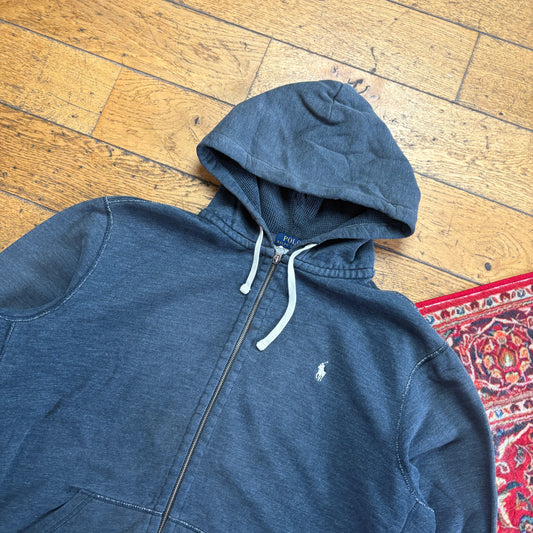 Vintage Ralph Lauren Grey Zip Hoodie Embroidered Sweatshirt - 2XL