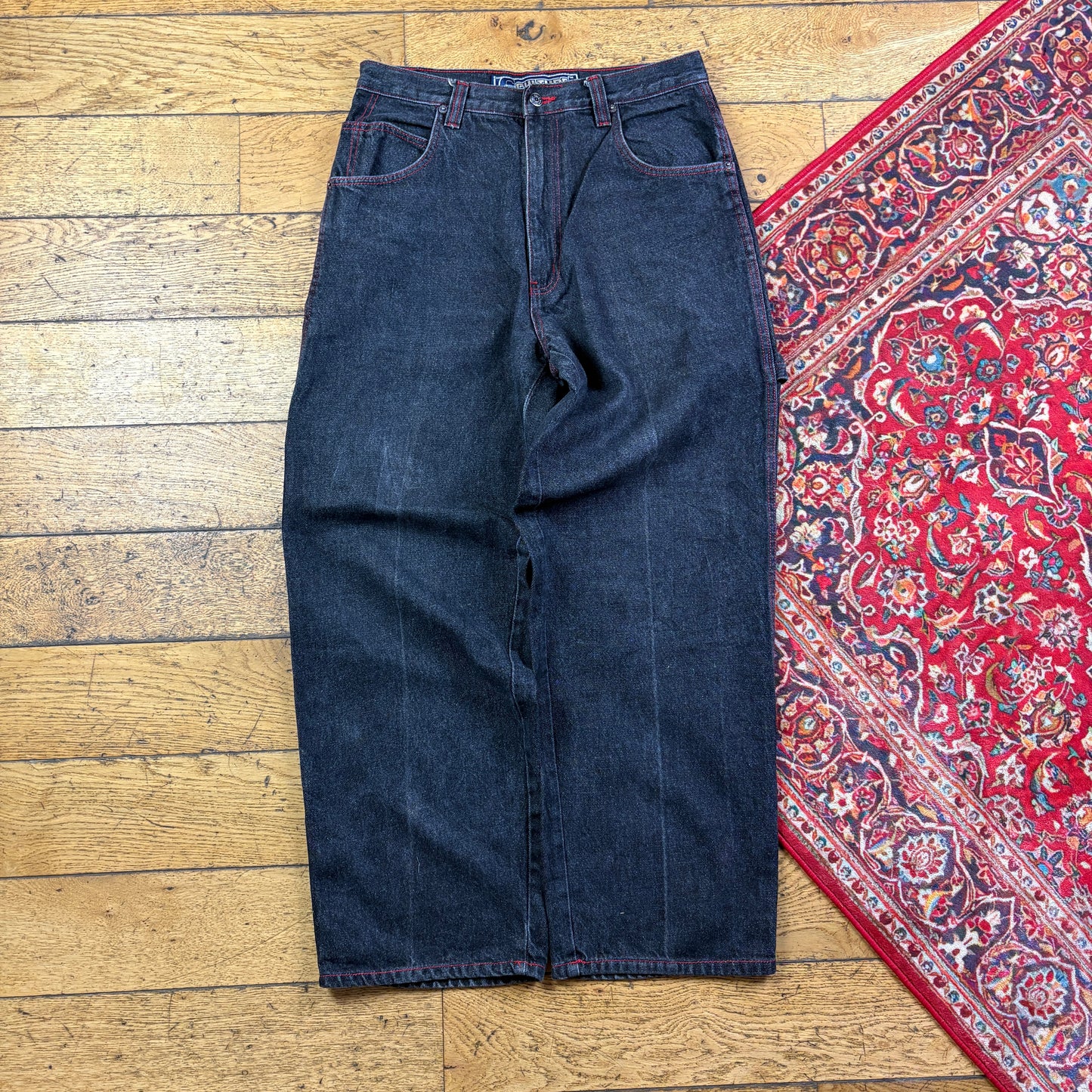 Vintage Culture Jam Black Embroidered Y2K Hip Hop Baggy Jeans - 32