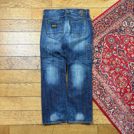 Vintage Artful Dodger Blue Embroidered Y2K Hip Hop Baggy Jeans - 36