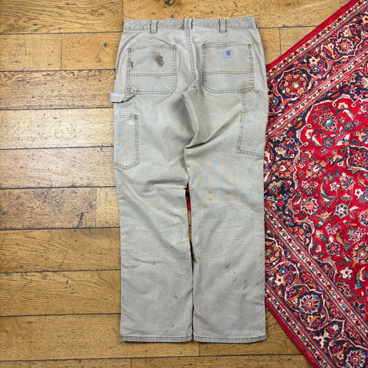 Vintage Carhartt Cream Womens Workwear Carpenter Baggy Trousers - Size 12/14
