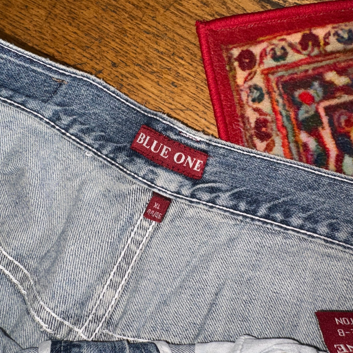 Vintage Blue Embroidered Y2K Hip Hop Baggy Jeans Shorts Jorts - 36