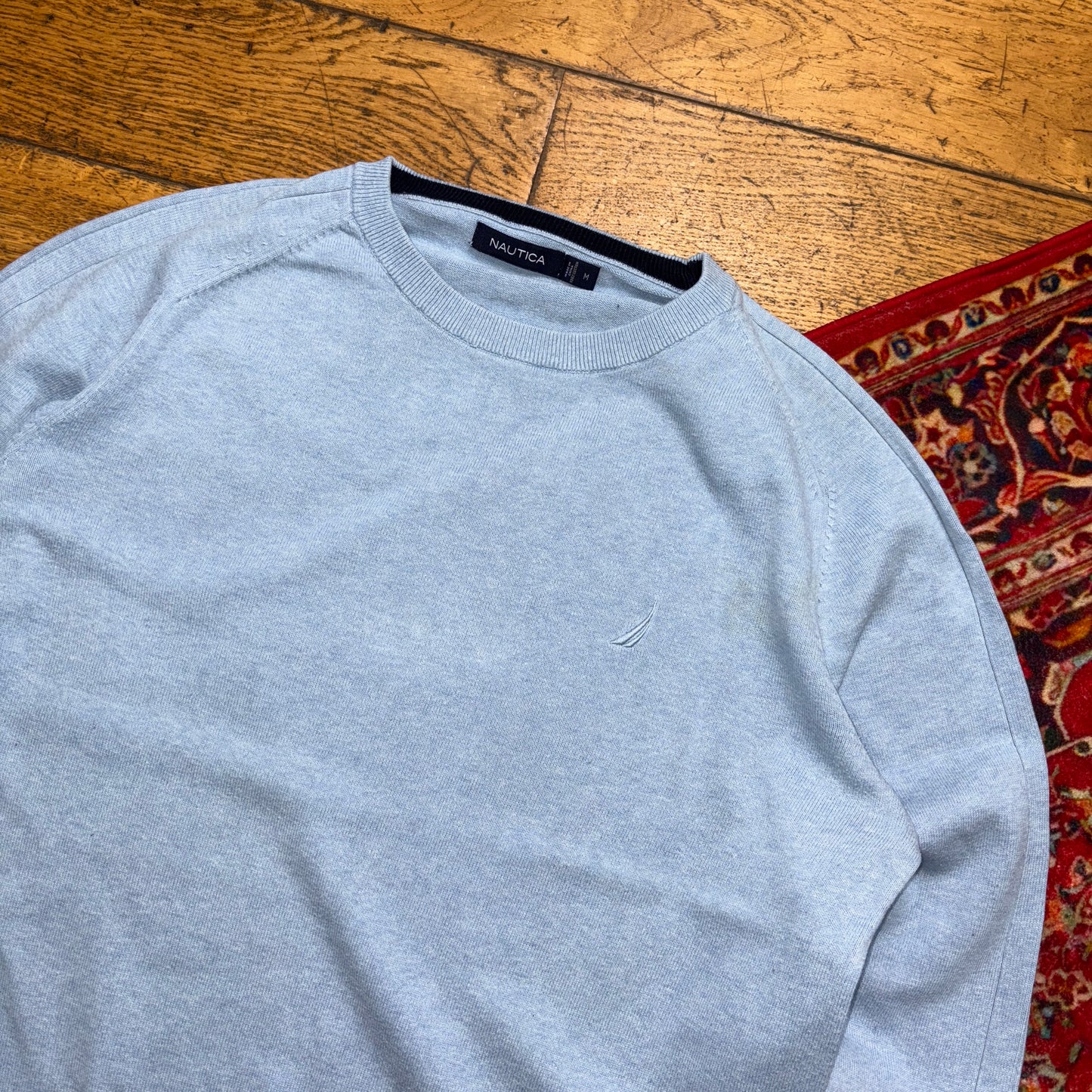 Vintage Nautica Blue Embroidered Knit Jumper - L