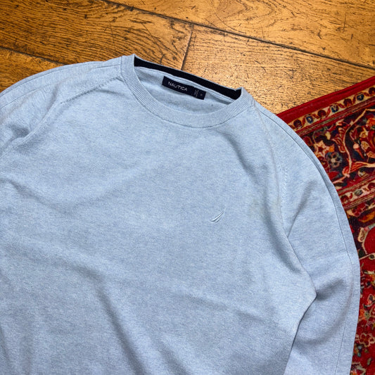 Vintage Nautica Blue Embroidered Knit Jumper - L