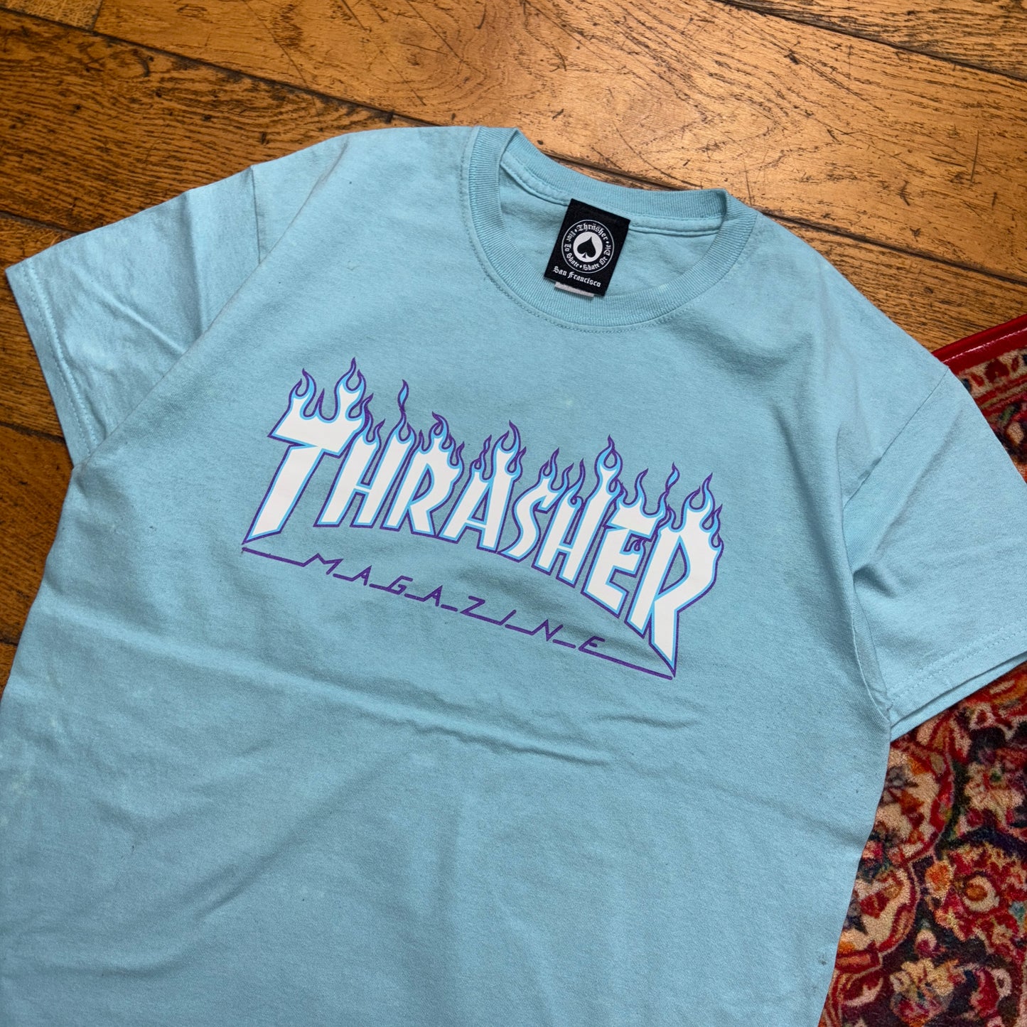 Vintage Thrasher Blue Flames Skate Graphic T-Shirt - S