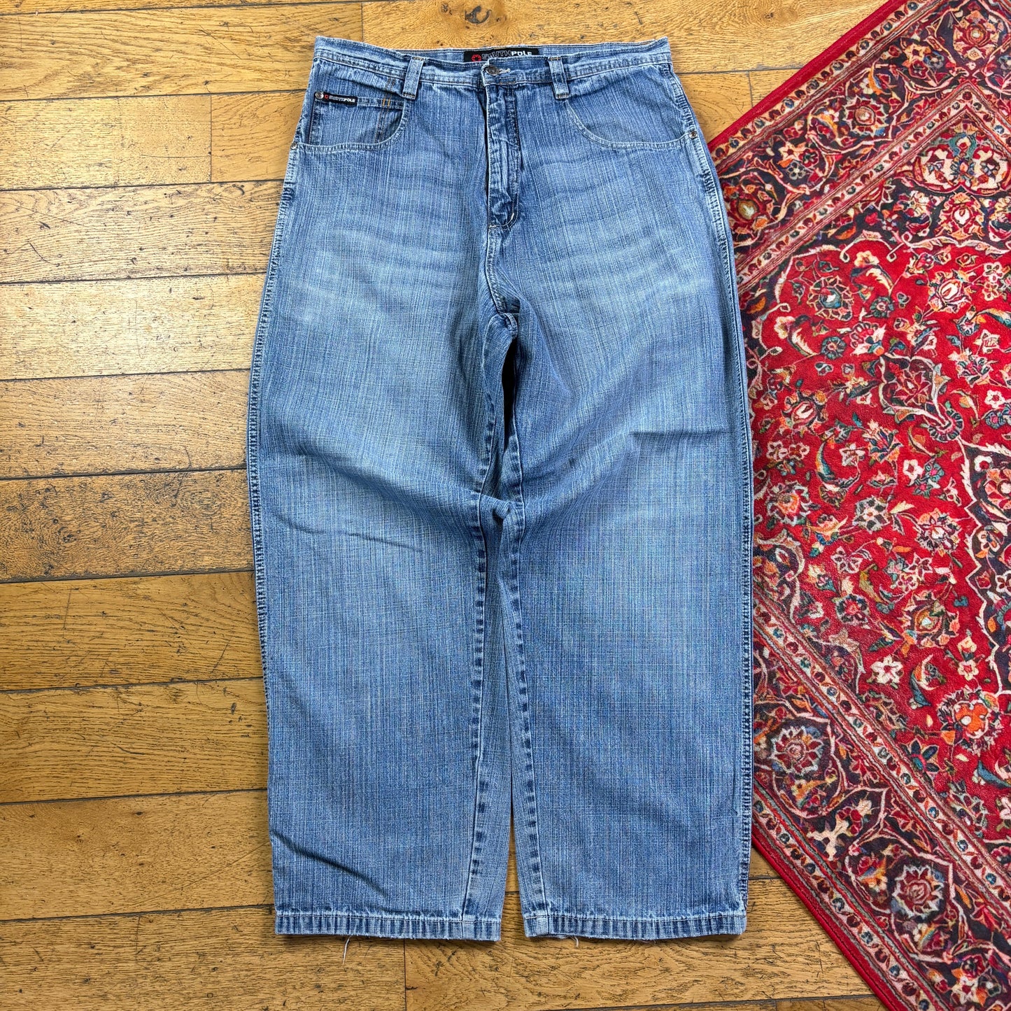 Vintage Southpole Blue Embroidered Y2K Hip Hop Baggy Jeans - 36