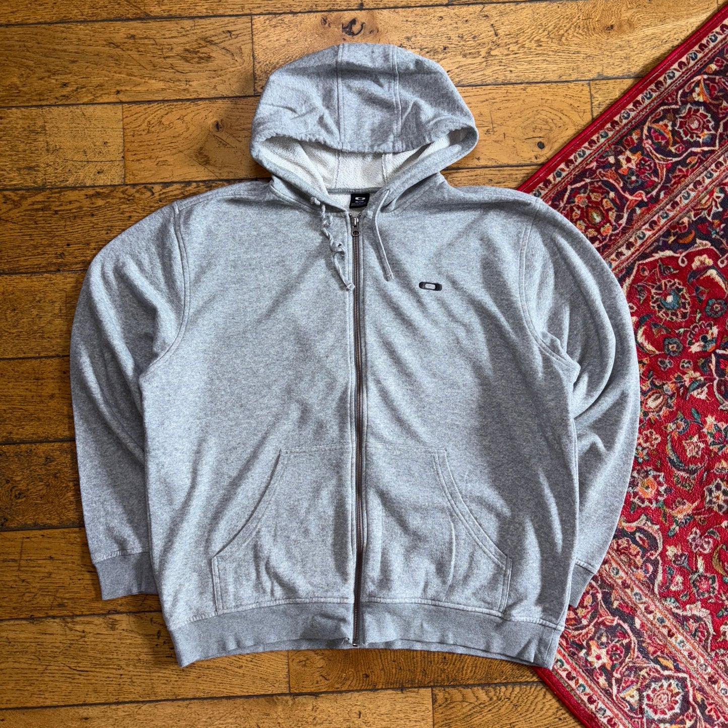 Vintage Oakley Grey Zip Hoodie Embroidered Sweatshirt - 2XL