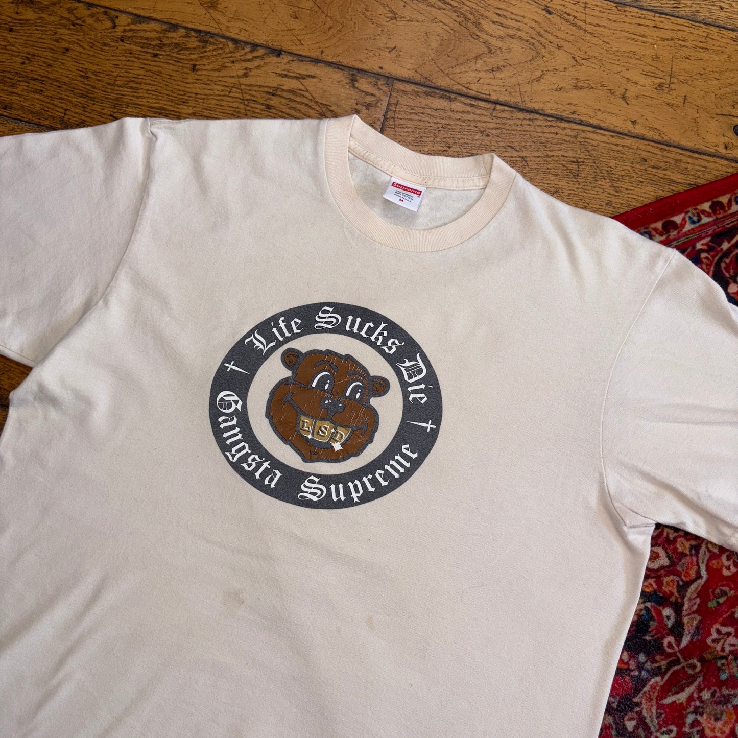 Vintage Supreme Cream Life Sucks Die Gangsta Graphic T-Shirt - M