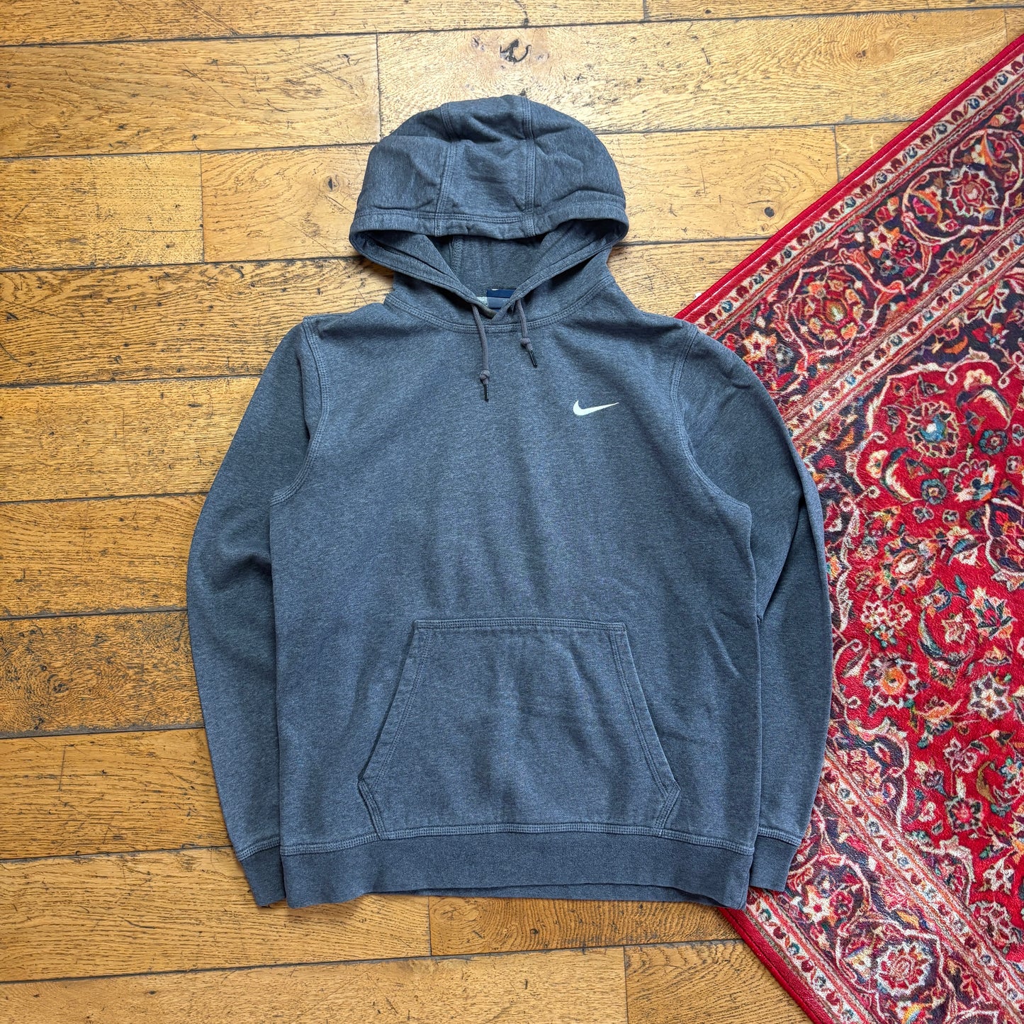 Vintage Nike Grey Swoosh Hoodie Embroidered Sweatshirt - M