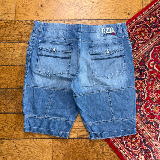 Vintage Y2K Embroidered Hip Hop Baggy Shorts Blue Jorts - 38