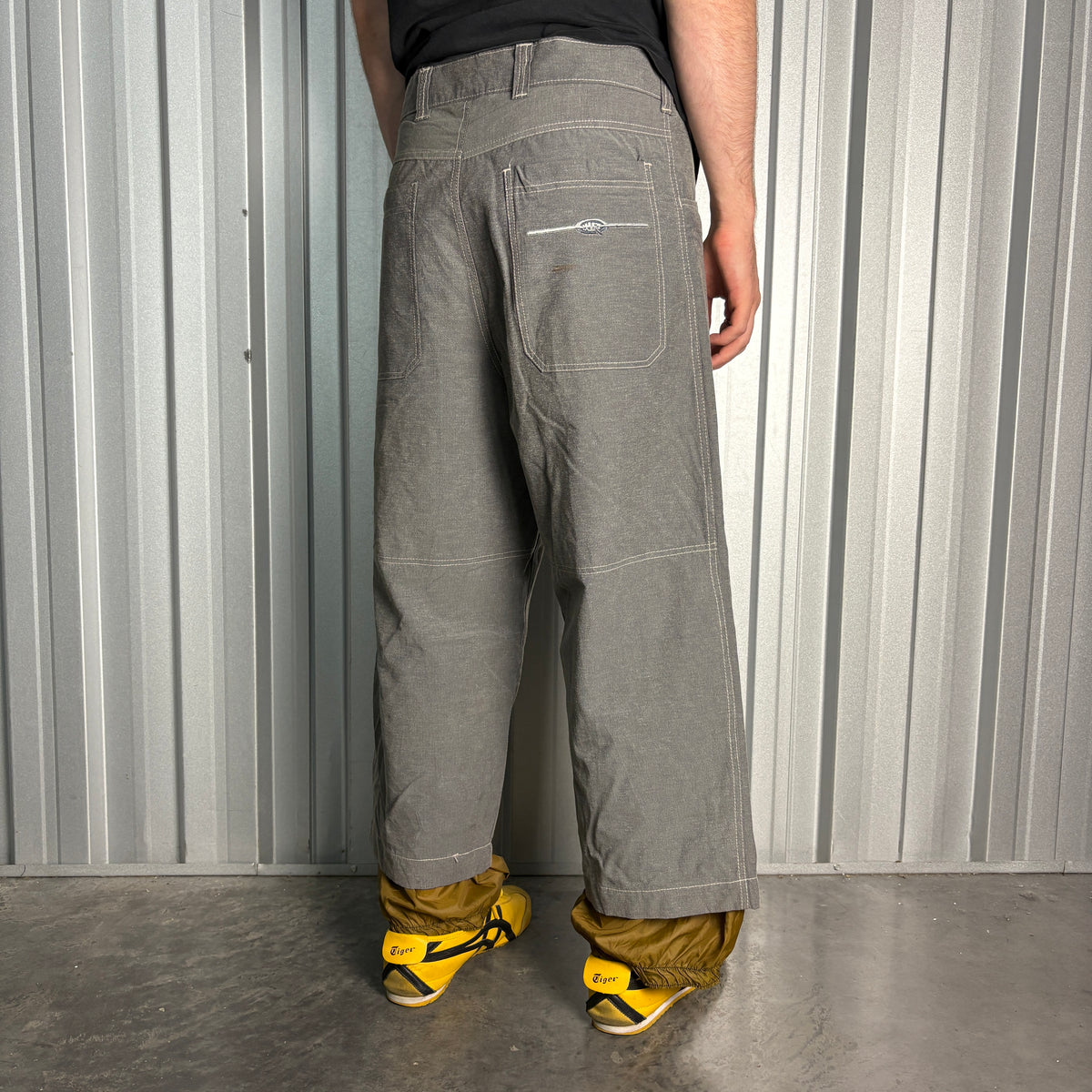 Wave Rave Grey Embroidered Japanese Denim Hip Hop Y2K Baggy Jeans - 34S
