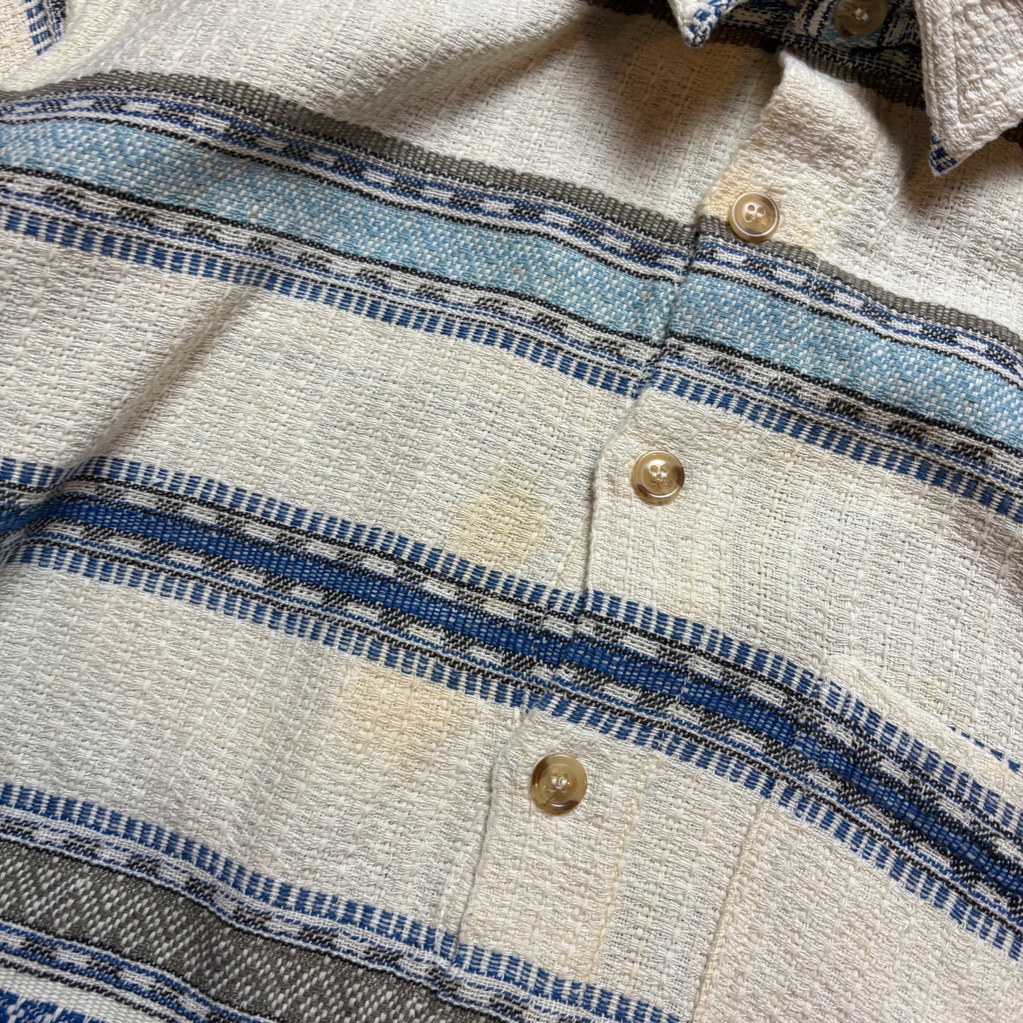 Vintage Cream Blue Funky Pattern Shirt - 2XL