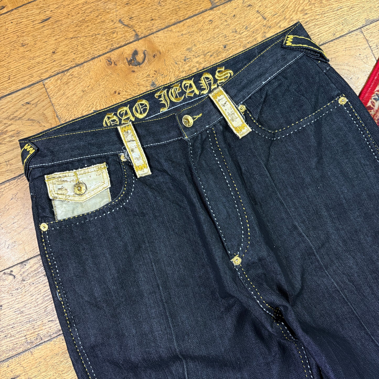 Vintage Gao Black Dragon Embroidered Y2K Hip Hop Baggy Jeans - 38