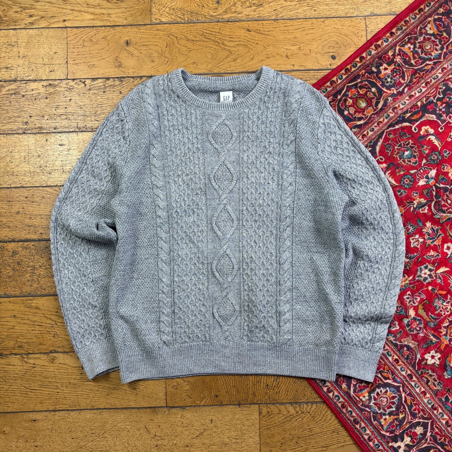 Vintage Gap Grey Cable Chunky Knit Jumper - M
