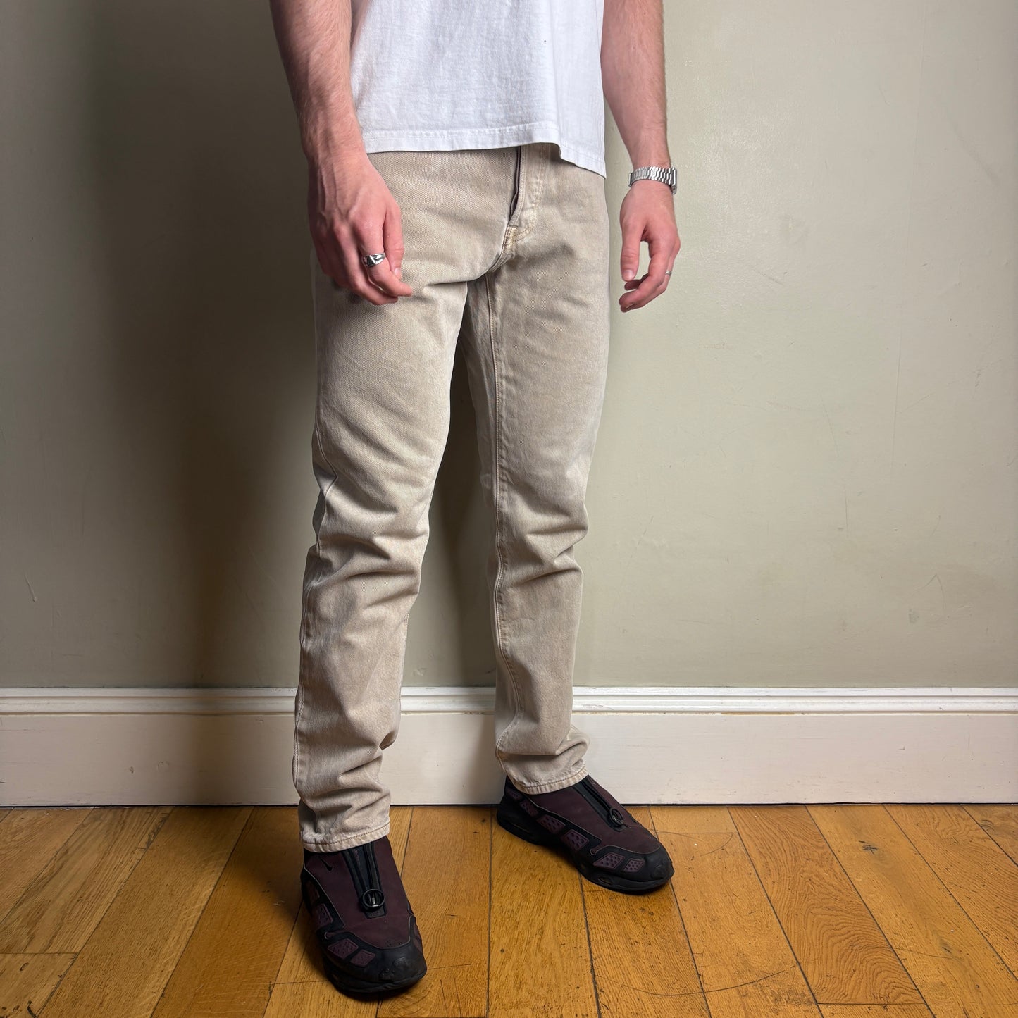 Vintage Levis 501 Straight Brown Cream Denim Jeans - 31R