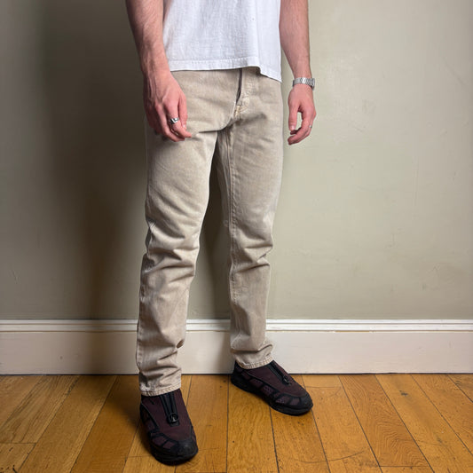 Vintage Levis 501 Straight Brown Cream Denim Jeans - 31R