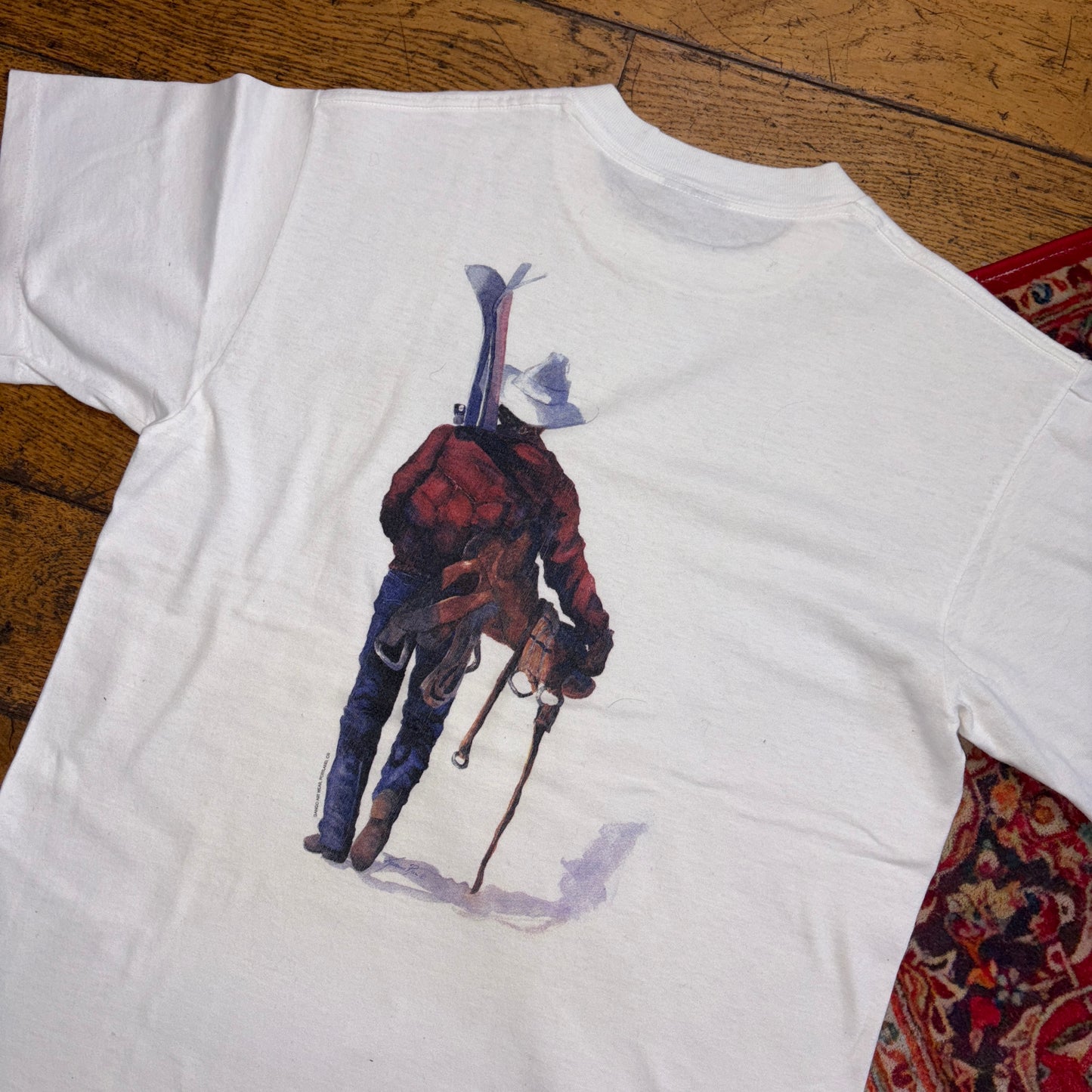 Vintage 90s Cowboy Ski White Single Stitch Graphic T-Shirt - S
