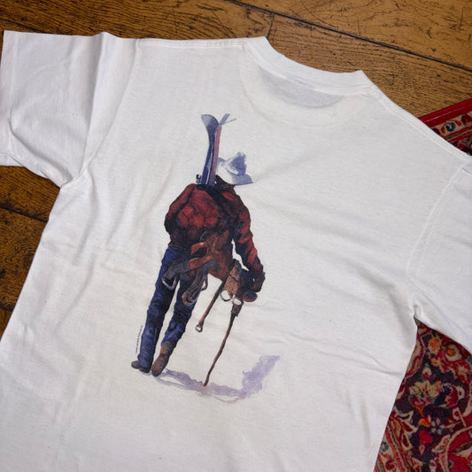 Vintage 90s Cowboy Ski White Single Stitch Graphic T-Shirt - S