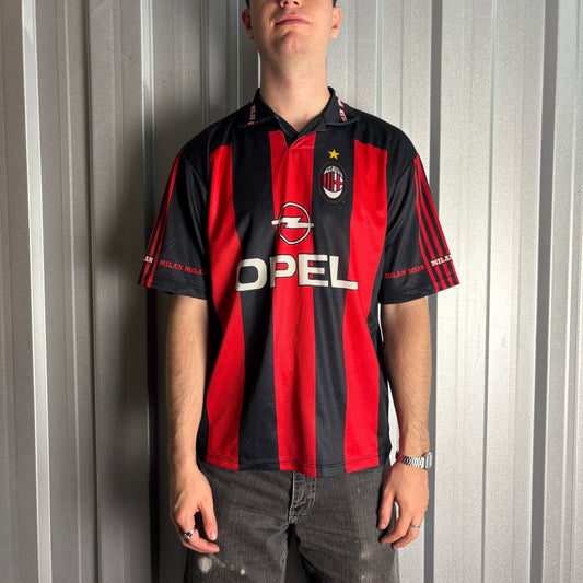 AC Milan Red Black Stripe Football Polo Shirt - XL