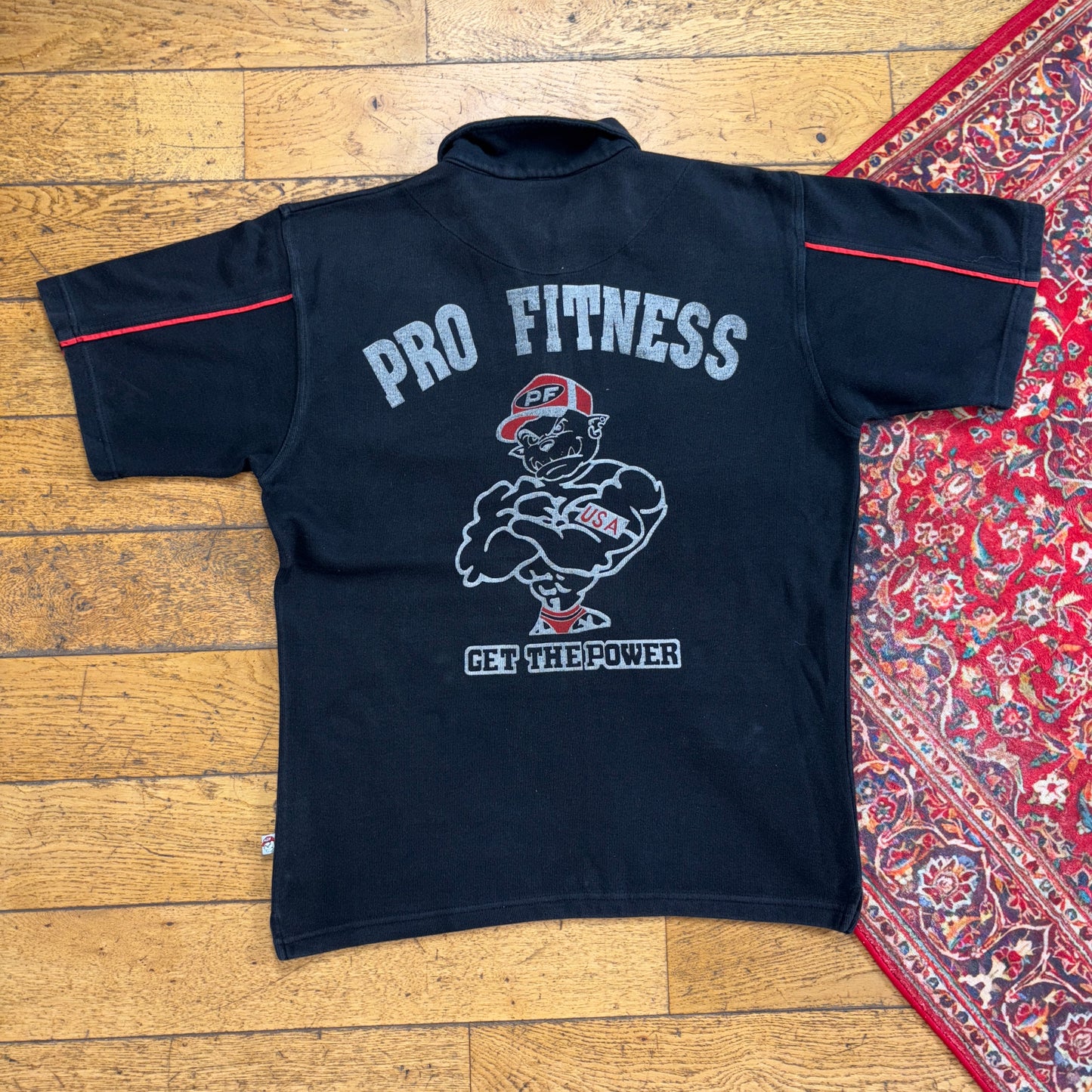 Vintage Black Pro Fitness Gym Bulldog Black Polo Shirt - XL