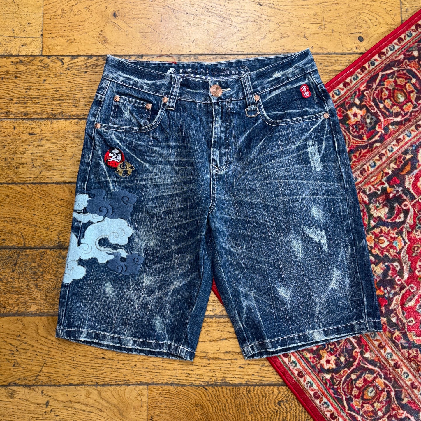 Vintage Big Train Embroidered Japanese Blue Shorts Jorts - 32
