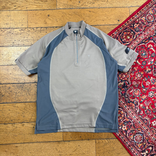 Vintage Grey Brown Cycling Zip T-Shirt - S