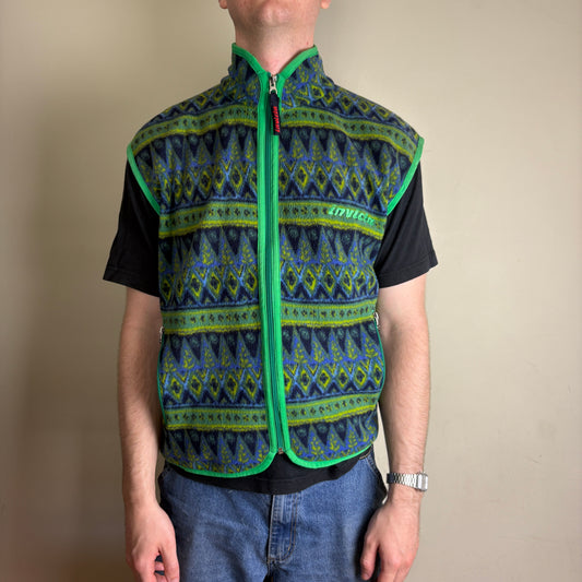 Vintage Invicta Green Pattern Fleece Gilet Vest Gorpcore Jacket - L