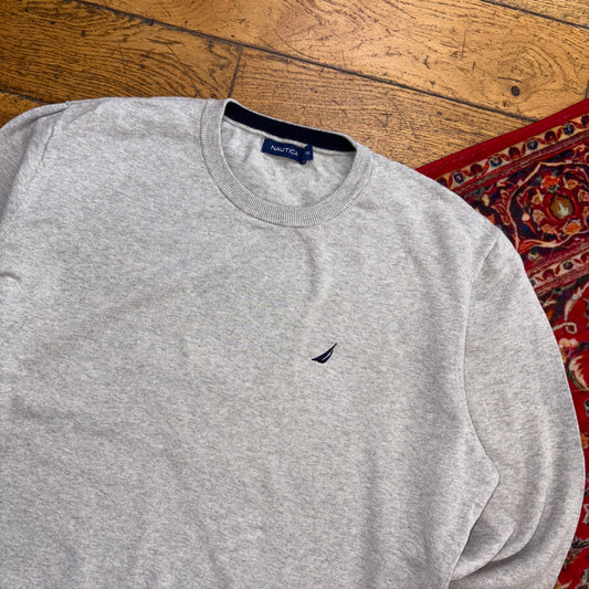 Vintage Nautica Grey Embroidered Knit Jumper - 2XL