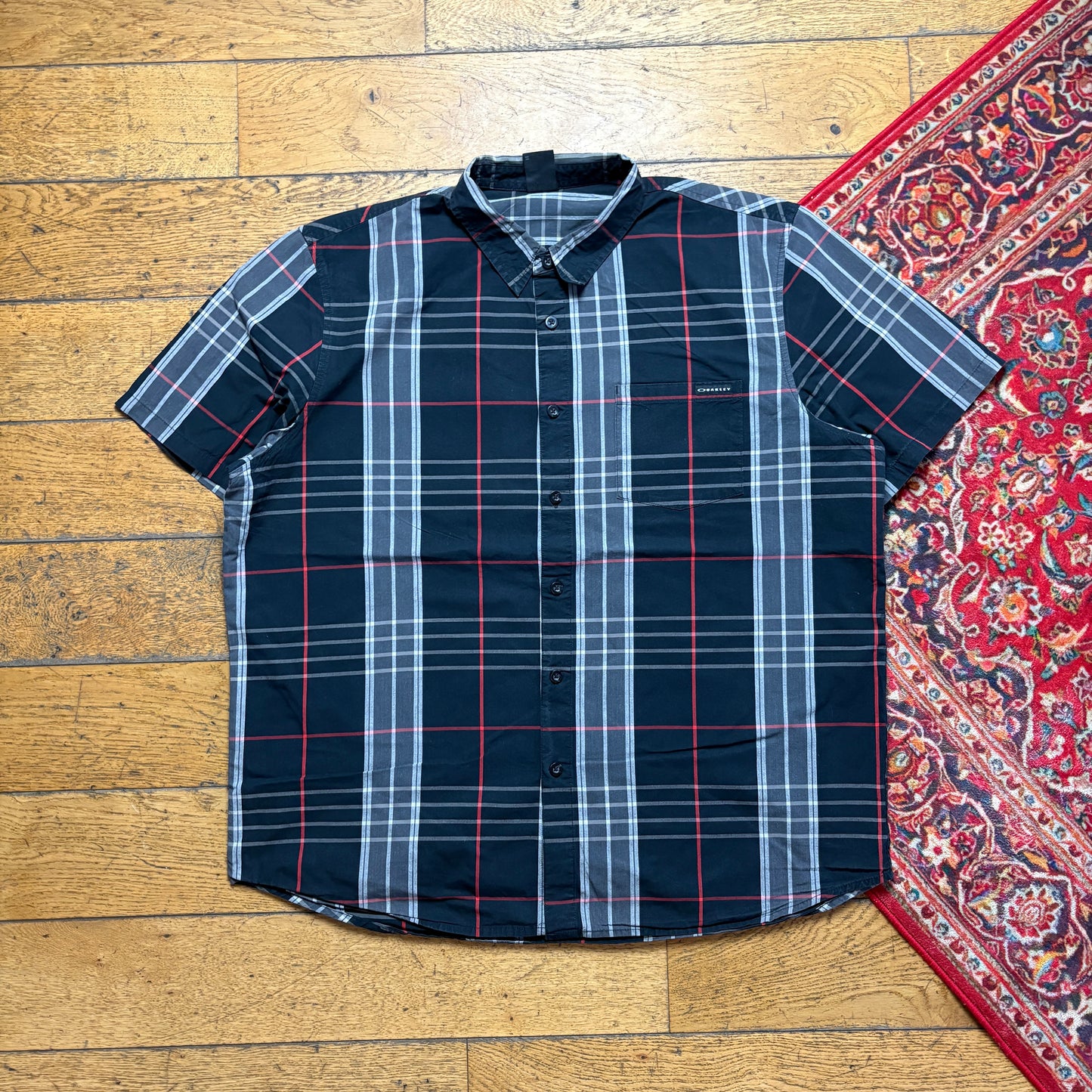 Vintage Oakley Black Check Short Sleeve Shirt - 2XL