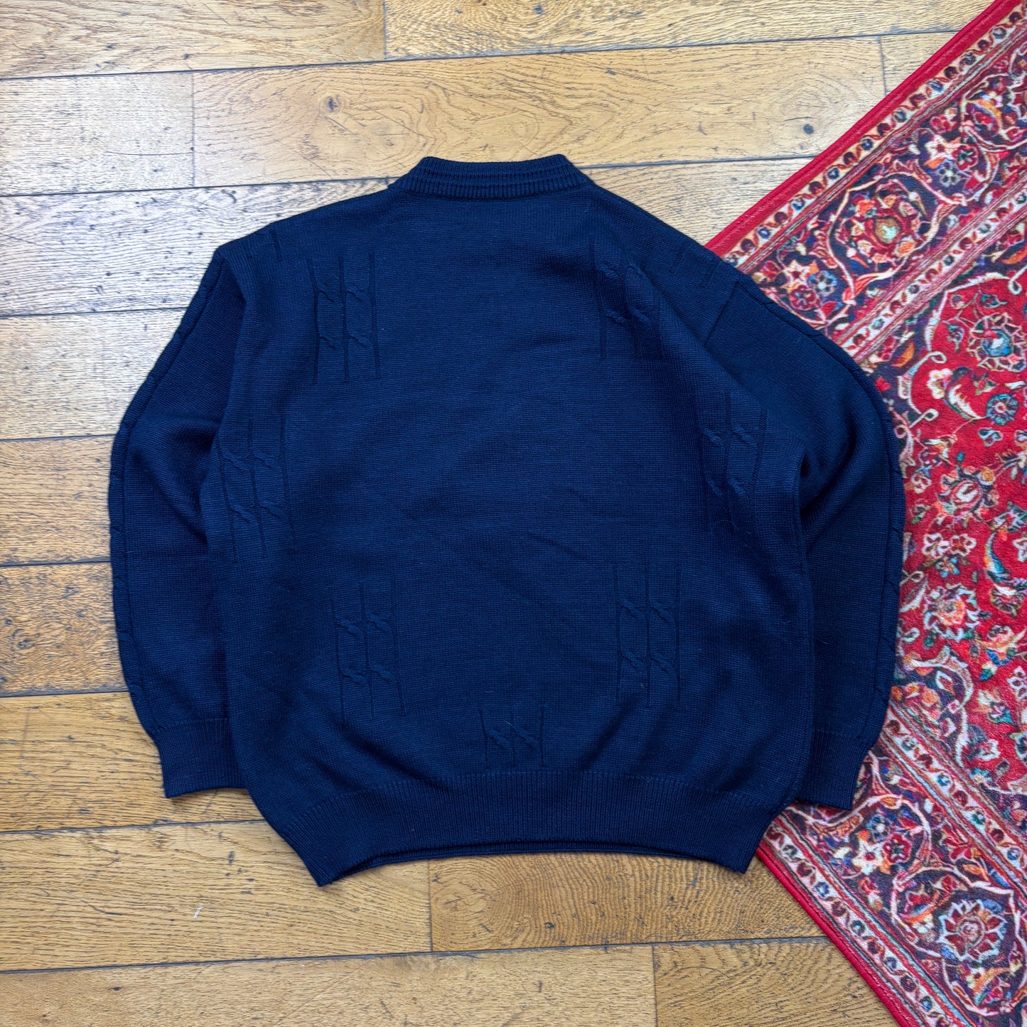 Vintage Navy Embroidered Sailing Chunky Knit Jumper - XL