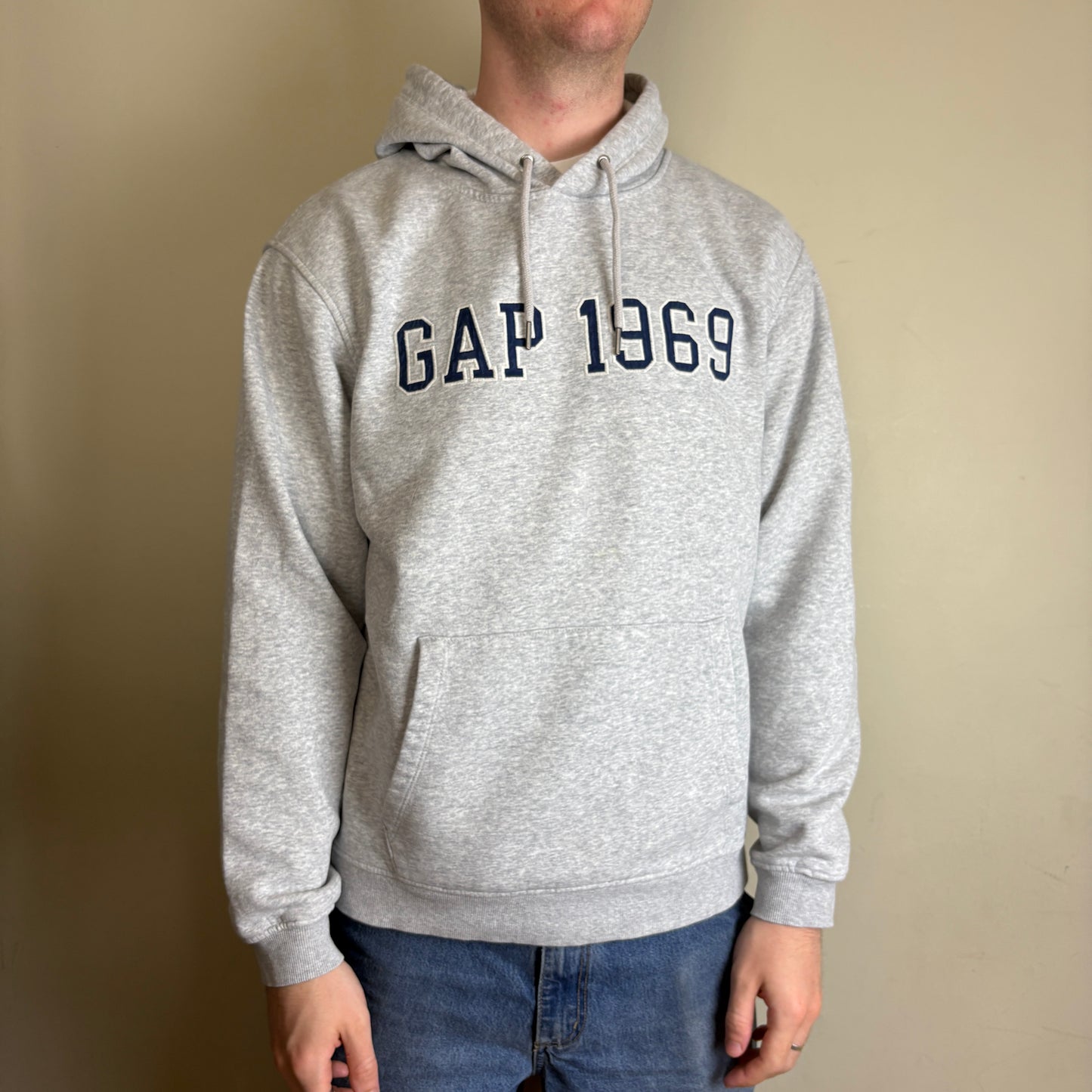 Vintage Gap Grey Spellout Embroidered Hoodie Sweatshirt - L