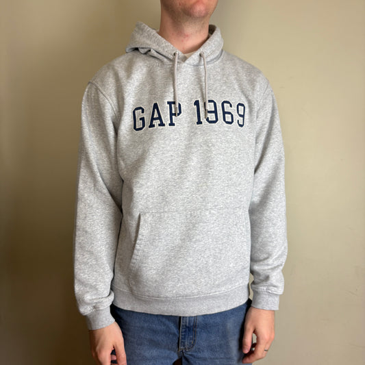 Vintage Gap Grey Spellout Embroidered Hoodie Sweatshirt - L