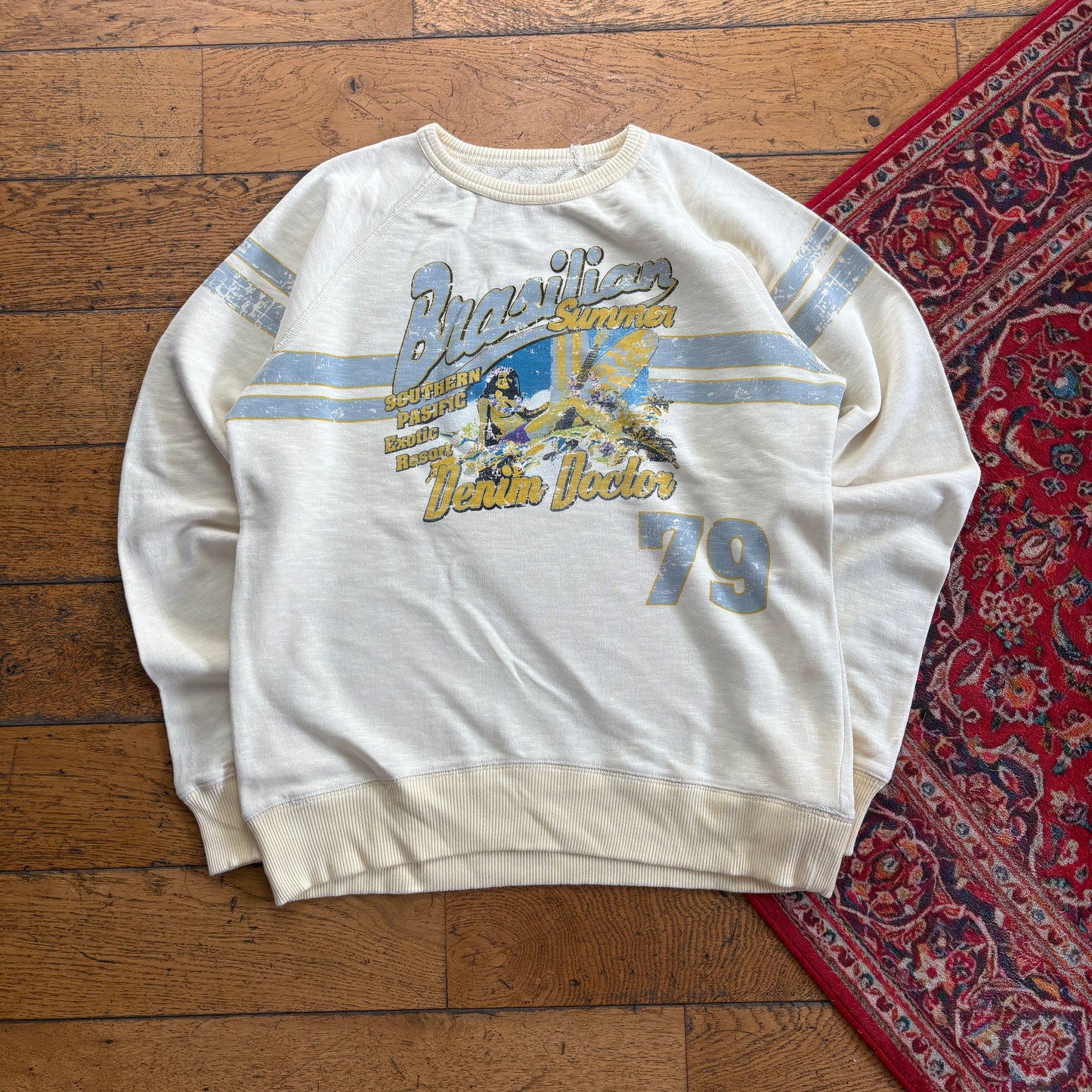 Vintage 90s Graphic Cream Surfwear Sweatshirt - M