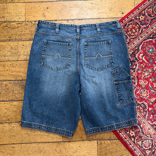 Vintage Urban Up Blue Embroidered Y2K Hip Hop Baggy Shorts Jorts - 40