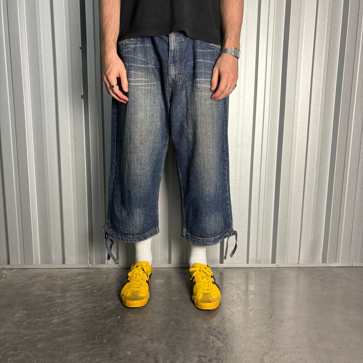 Royal Blue Embroidered Japanese Denim Hip Hop Y2K Long Shorts Baggy Jeans - 38
