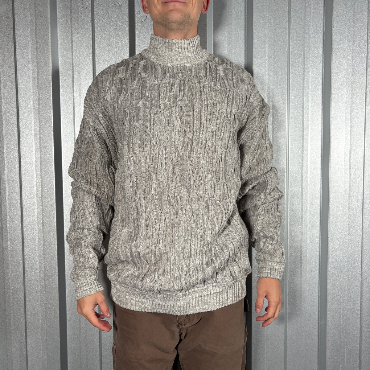 Grey Coogi Style Pattern Funky Knit Jumper - XL