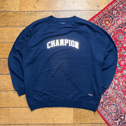 Vintage Champion Navy Boxy Embroidered Sweatshirt - 2XL