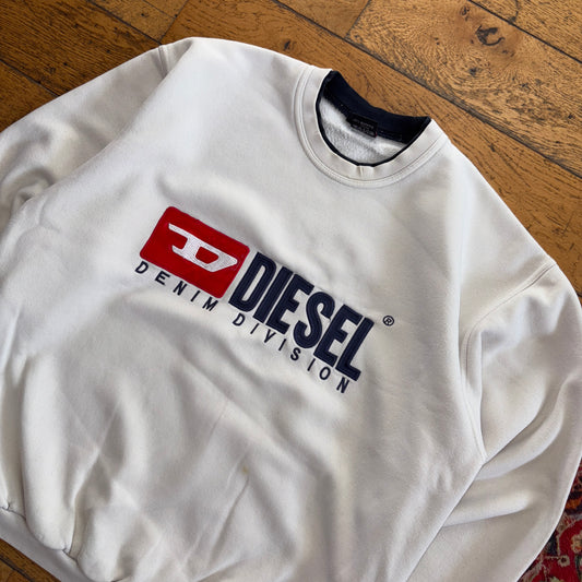 Vintage Diesel White Embroidered Sweatshirt - XL
