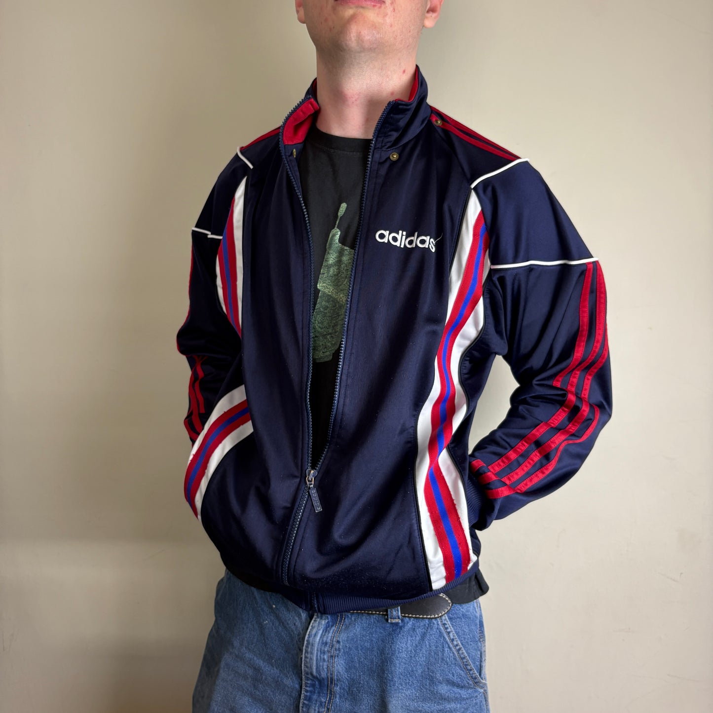 Vintage Adidas 90s Navy Blue Track Jacket - L