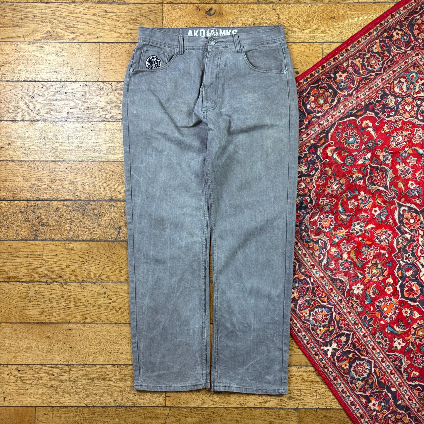 Vintage Akademiks Grey Embroidered Y2K Hip Hop Baggy Jeans - 36