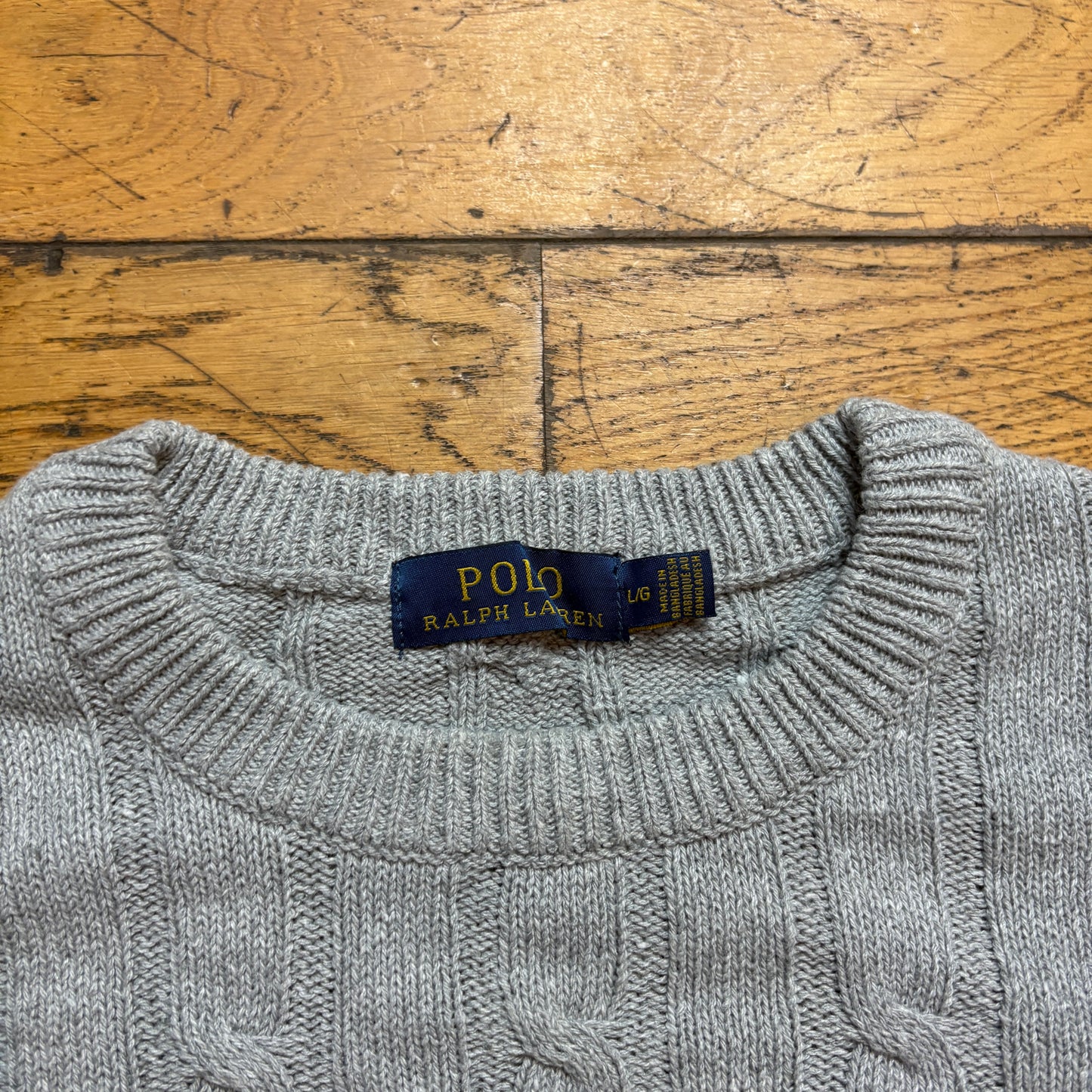 Vintage Grey Cable Chunky Knit Jumper - L