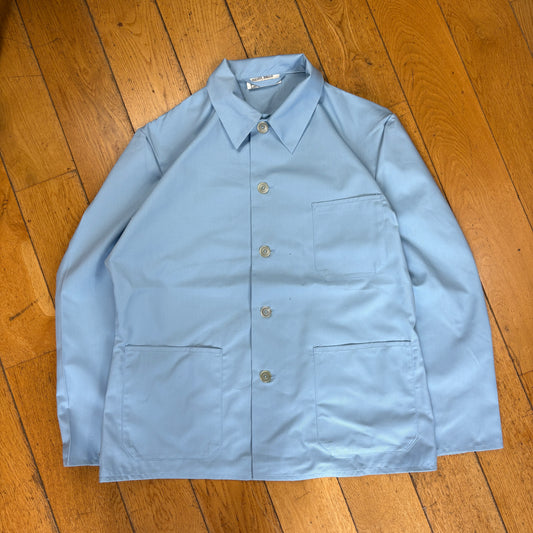 Vintage French Chore Workwear Jacket Blue Overcoat - L